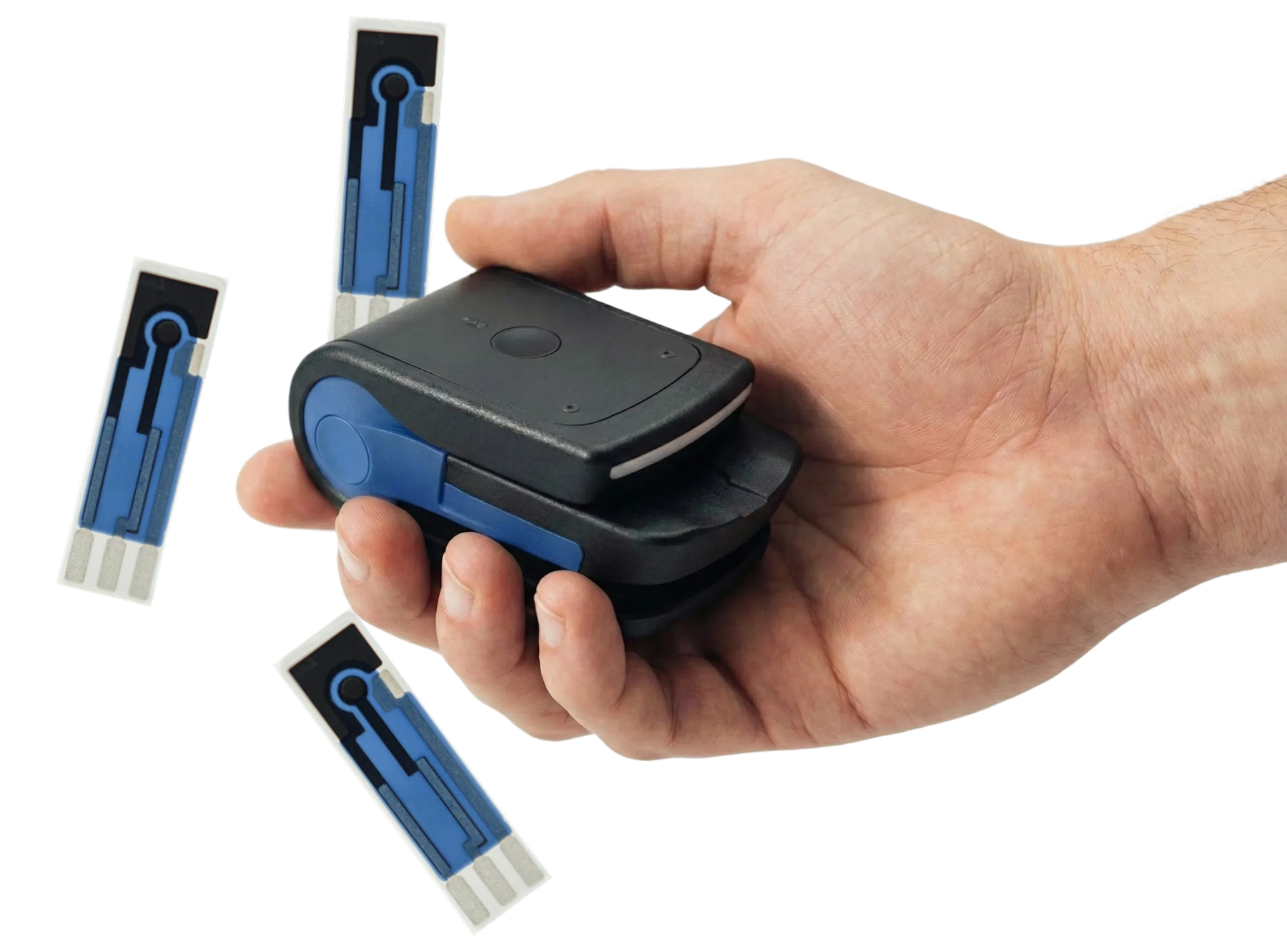 Dyno One testosterone testing device held in hand